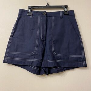 Pinko High Waisted Navy Blue Shorts White Stitching Trim (10)